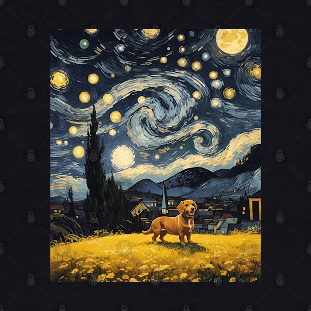 Starry Night Dachshund  Dog , Van Gogh Dachshund Art by VisionDesigner